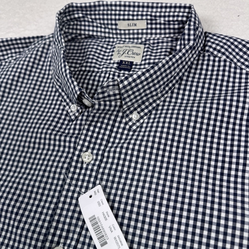 J.Crew Secret Wash Stretch Poplin Shirt Mens XXL Slim Fit Blue White Gingham NWT
